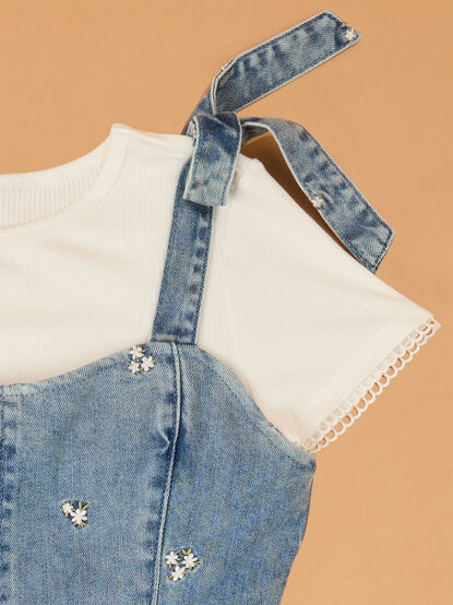Jane Embroidered Denim Romper and Tee Set - AS Kids