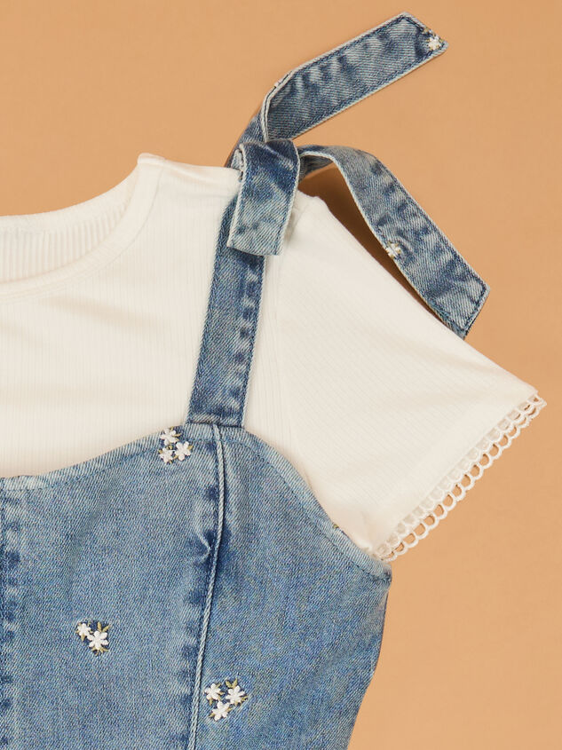 Jane Embroidered Denim Romper and Tee Set Detail 2 - AS Kids