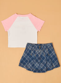 Emma Embroidered Tee and Plaid Skirt Set Detail 4 - AS Kids