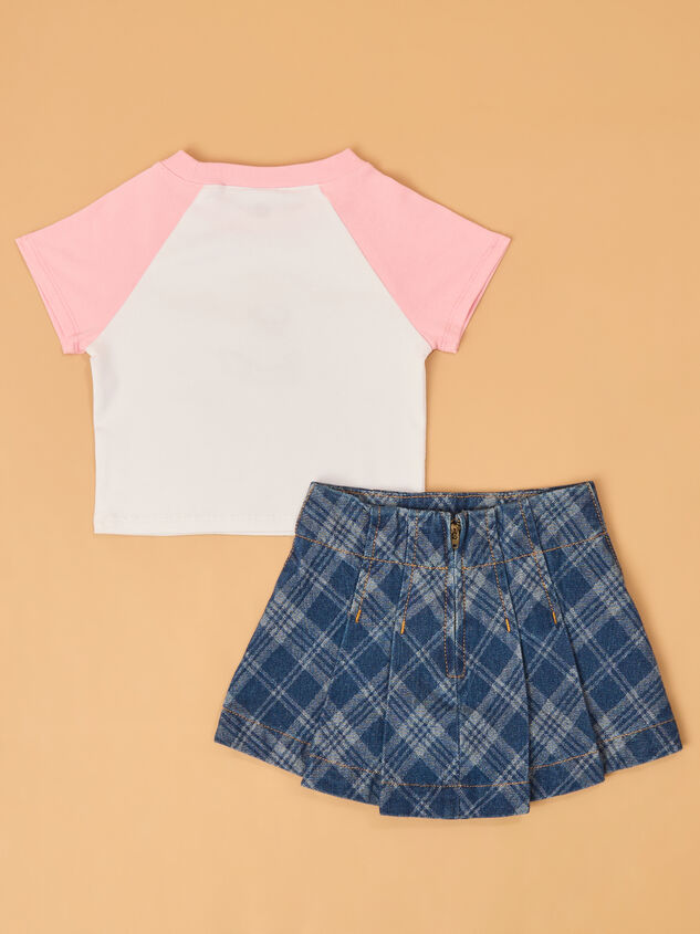 Emma Embroidered Tee and Plaid Skirt Set Detail 4 - AS Kids