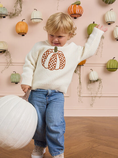 Charles Checkered Pumpkin Knit Sweater - AS Kids