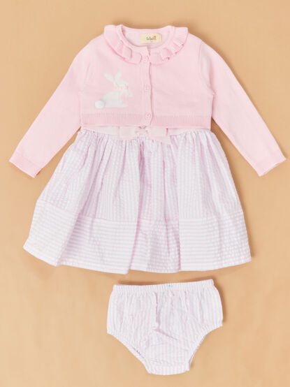 Bunny Seersucker Stripes Baby Cardigan Dress - ALTAR'D STATE KIDS