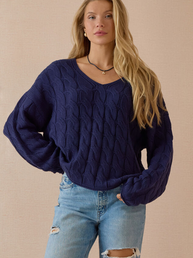 Harper V-Neck Cable Knit Sweater Detail 3 - AS Kids