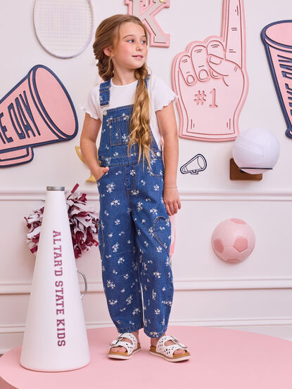 Layla Floral Barrel Jean Overall - AS Kids