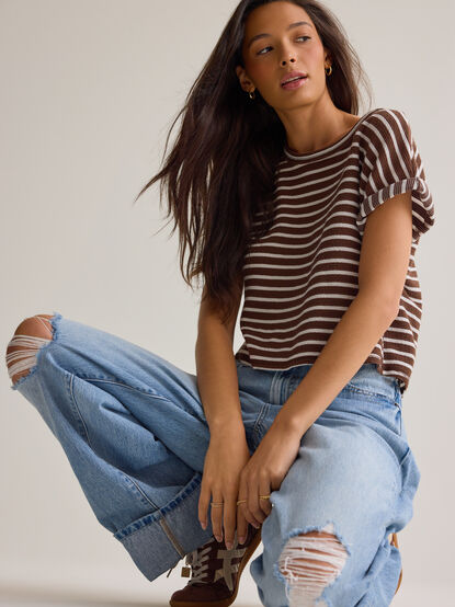 Hattie Stripe Roll Sleeve Crew - AS Kids