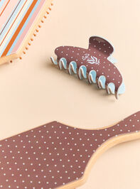 Brown Blue Polka Dot Claw Clip Detail 2 - AS Kids