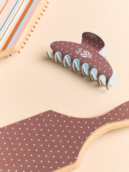 Brown Blue Polka Dot Claw Clip - AS Kids