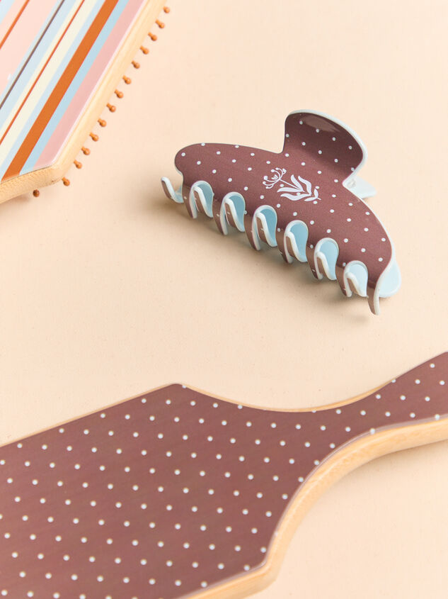 Brown Blue Polka Dot Claw Clip Detail 2 - AS Kids