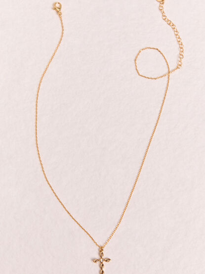 18K Gold Gem Cross Necklace - AS Kids