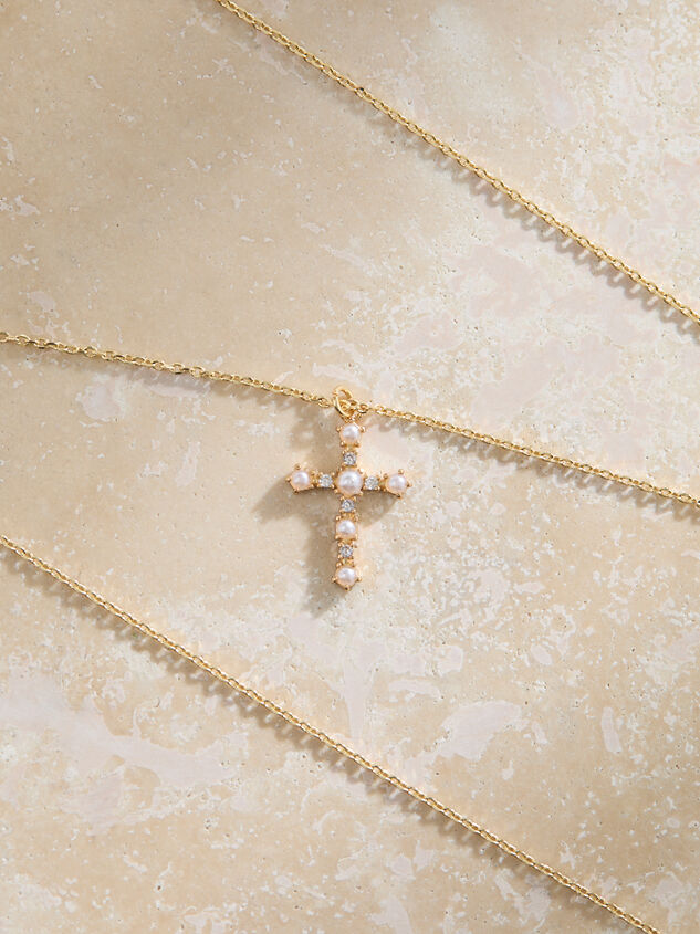 Pearl Cubic Zirconia Cross Necklace Detail 3 - ALTAR'D STATE KIDS