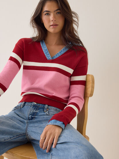 Mitchie Denim Trim Striped Sweater - AS Kids