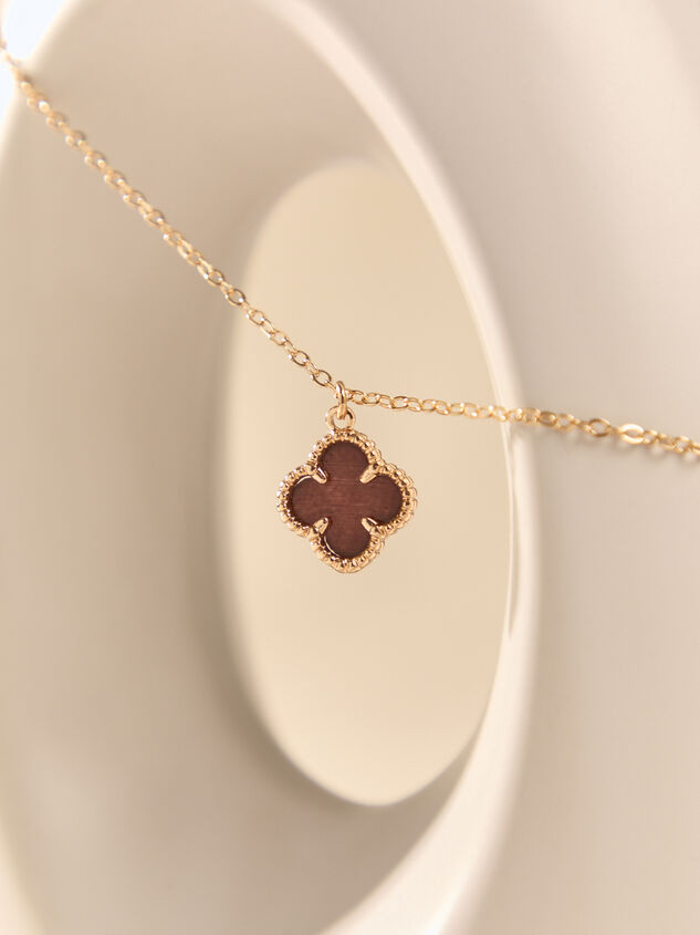 Dainty Brown Clover Necklace Detail 2 - AS Kids
