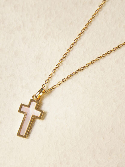 18K Gold Mother Of Pearl Cross Necklace - ALTAR'D STATE KIDS