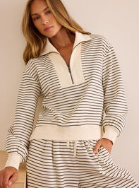 Fine Line Stripe Quarter-Zip Pullover Detail 4 - AS Kids