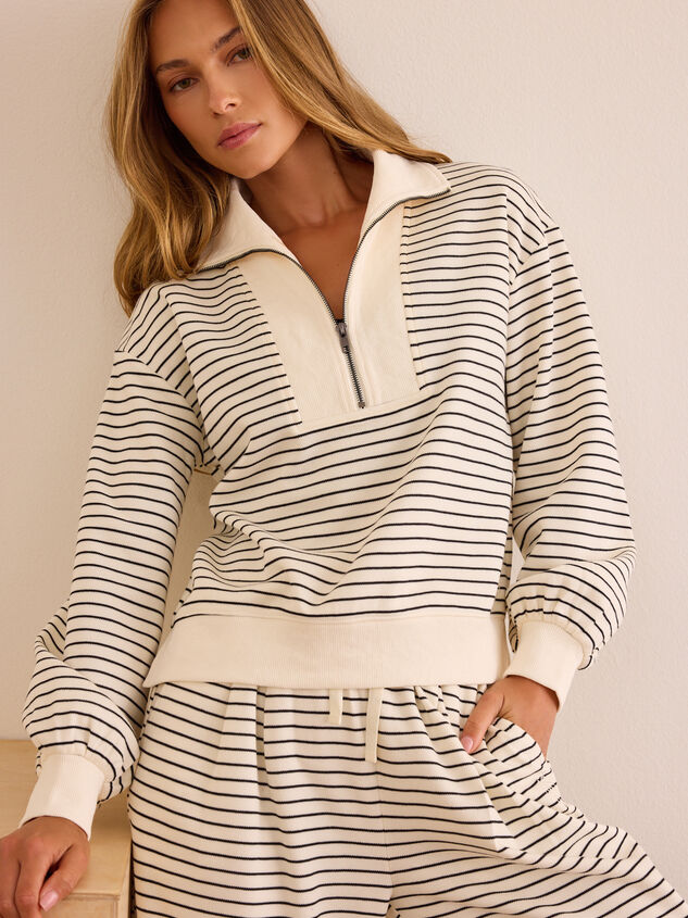 Fine Line Stripe Quarter-Zip Pullover Detail 4 - AS Kids