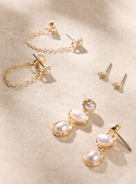 Bezel Pearl Chain Earring Set Detail 2 - AS Kids
