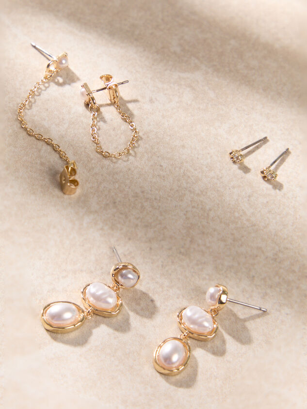 Bezel Pearl Chain Earring Set - AS Kids