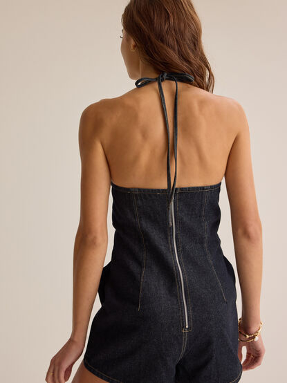 Wren Halter Denim Romper - AS Kids