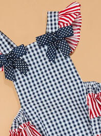 Star-Spangled Gingham Ruffle Sunsuit Detail 2 - AS Kids