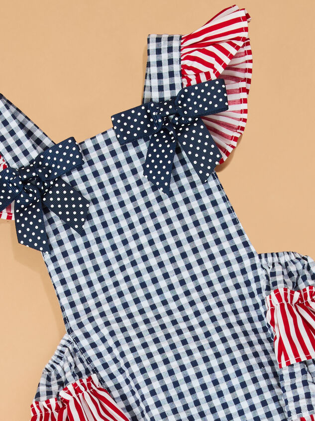 Star-Spangled Gingham Ruffle Sunsuit Detail 2 - AS Kids