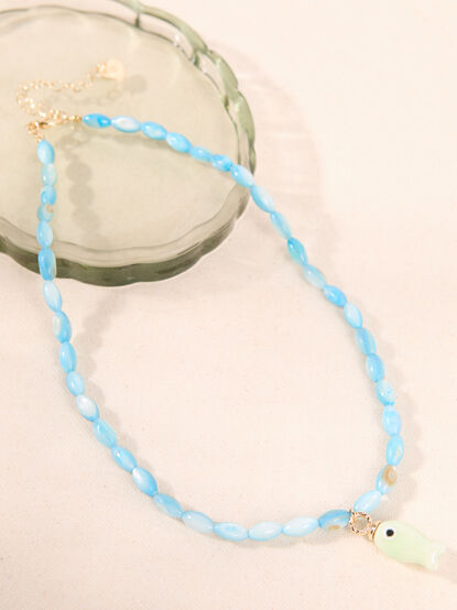 Turquoise Coastal Fish Charm Necklace - AS Kids