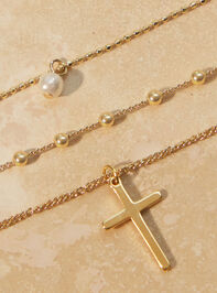 Layered Cross Pearl Necklace Detail 2 - ALTAR'D STATE KIDS
