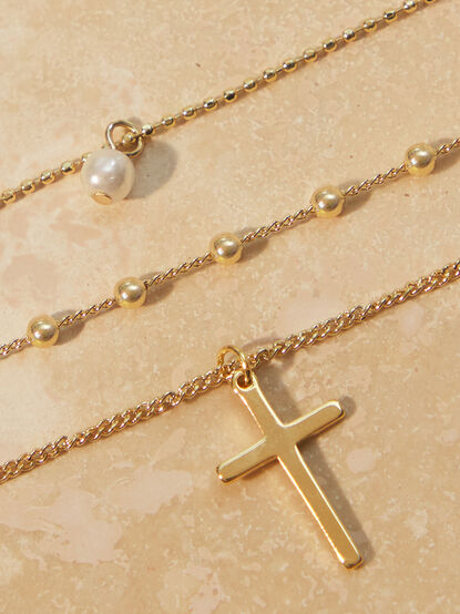 Layered Cross Pearl Necklace - ALTAR'D STATE KIDS