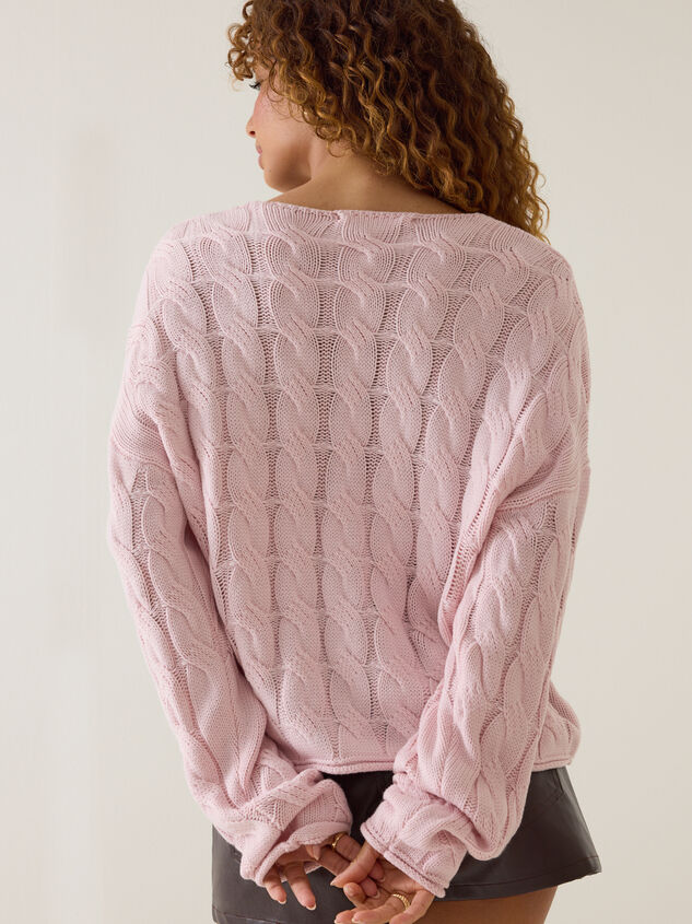 Harper V-Neck Cable Knit Sweater Detail 6 - AS Kids