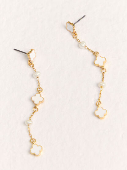 18K Gold Clover Pearl Drop Earrings - AS Kids