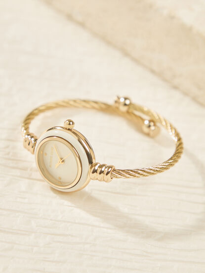 White Enamel Twisted Cuff Round Face Watch - ALTAR'D STATE KIDS