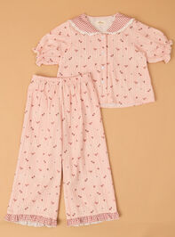 Emma Floral Peter Pan Collar Pajama Set Detail 4 - AS Kids