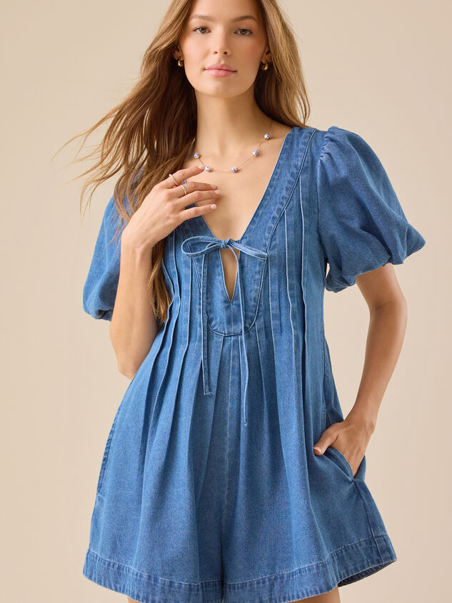 Evie Puff Sleeve Denim Romper - ALTAR'D STATE KIDS