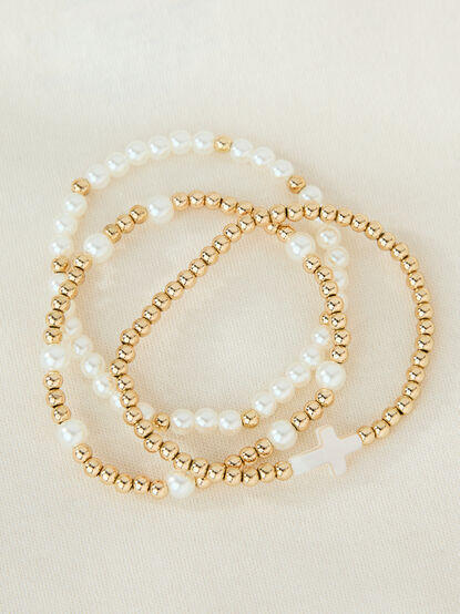 Pearl Cross Stretch Bracelet Set - AS Kids