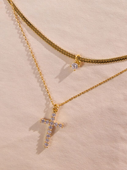 18K Gold Herringbone Cross Necklace - ALTAR'D STATE KIDS