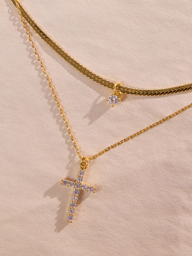 18K Gold Herringbone Cross Necklace - ALTAR'D STATE KIDS