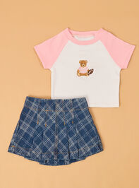 Emma Embroidered Tee and Plaid Skirt Set - AS Kids