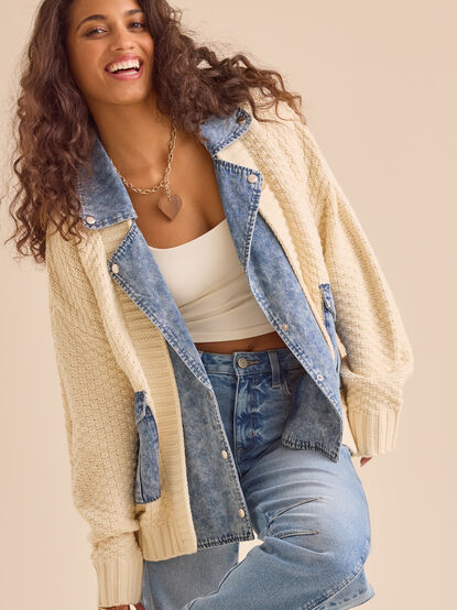 Hadley Cable Denim Mixed Cardigan - ALTAR'D STATE KIDS