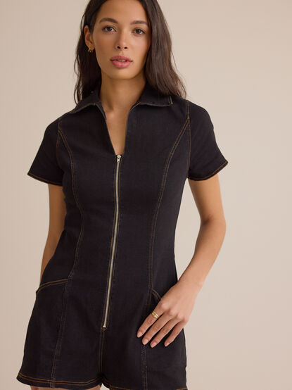 Kyleigh Zip-Up Denim Romper - AS Kids