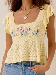 Kaiya Floral Pointelle Babydoll Top Detail 2 - AS Kids