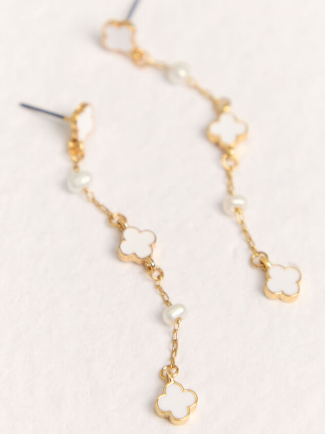 18K Gold Clover Pearl Drop Earrings Detail 2 - AS Kids