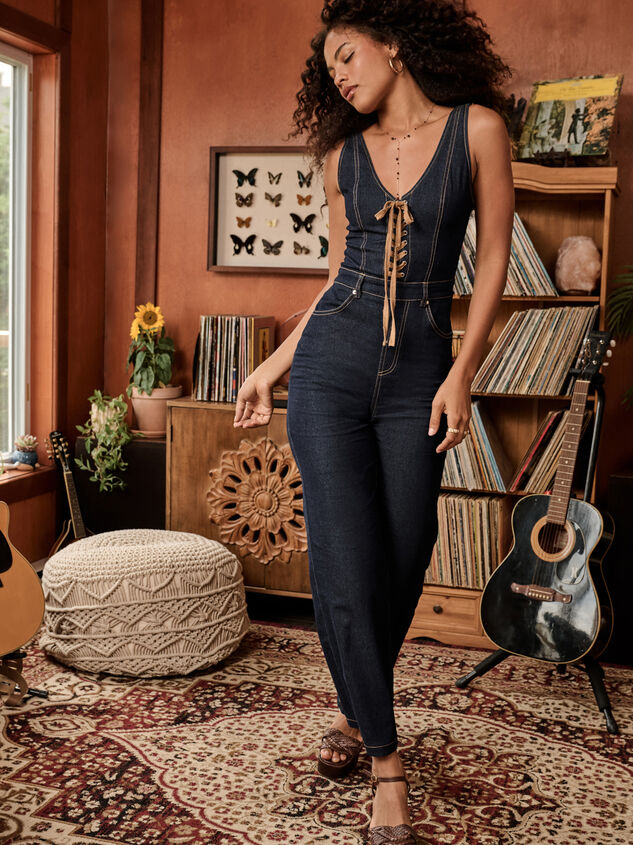 Jana Lace-Up Denim Jumpsuit Detail 2 - AS Kids